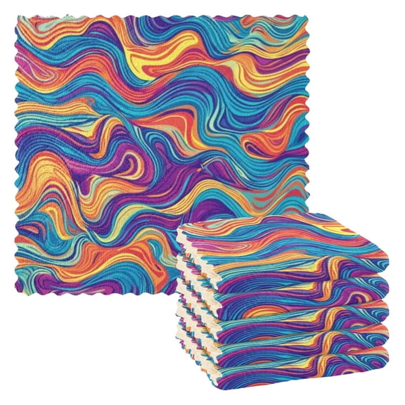 6 Pieces of Kitchen Towels 11x11Inch Kitchen Dish Cloths Kitchen Dish Towels Reuseable Cleaning Cloths Colored Waves