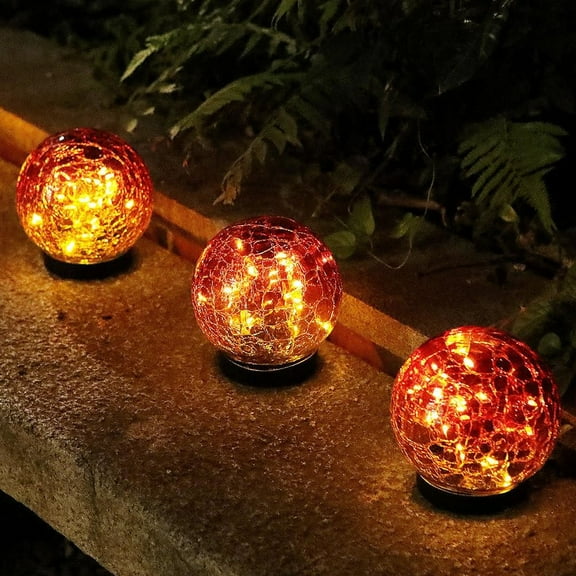 SHANJIA Outdoor Solar Globe Lights, 3 Pcs Cracked Glass Round Ball Light Outdoor Decor, Waterproof Garden Crackle Glass Solar Lights,Landscape Garden Ball Lights