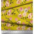 thumbnail image 2 of Soimoi Yellow Rayon Fabric Peach Flower Watercolor Printed Craft Fabric by The Yard 42 Inch Wide, 2 of 3
