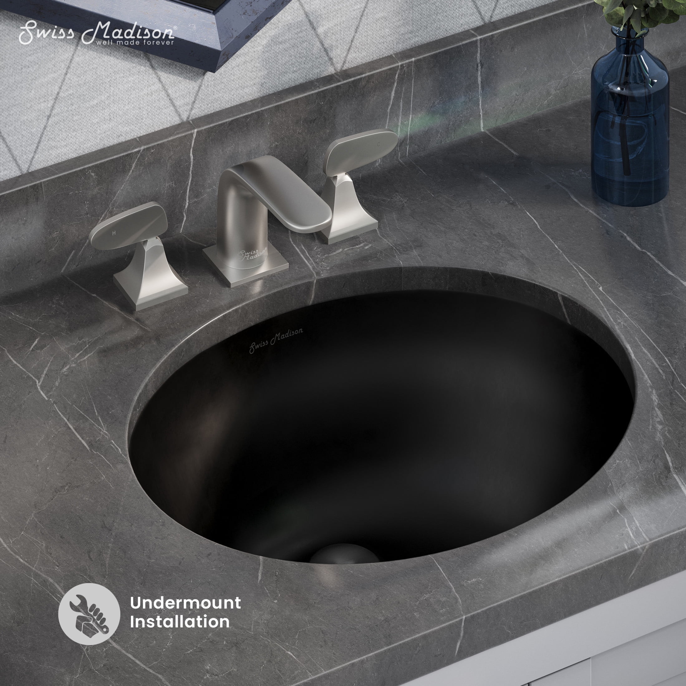Monaco 19" Ceramic Undermount Bathroom Sink in Matte Black