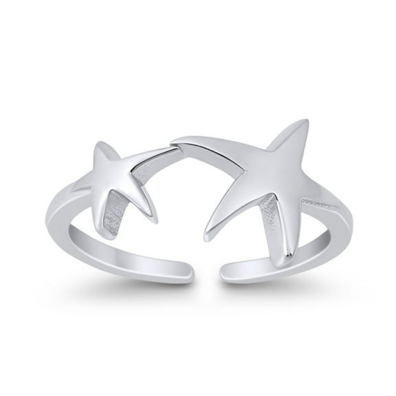 14mm - Starfish Toe Band Ring 925 Sterling Silver Thin Adjustable Stylish Rings for Women