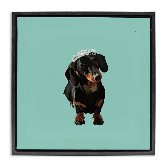 Stupell Industries Contemporary Dachshund Wearing Tiara Black Floating Frame Canvas Art, 18 x 18, by Amelia Noyes