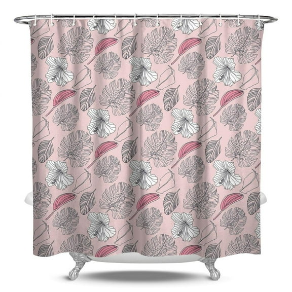 Boho Style Shower Curtain Pink Tropical Floral Vintage Retro Shower Curtain for Bathroom Home Decor Bathtubs Waterproof Fabric Curtain with 12 Hooks 84x72in