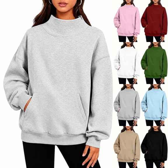 Xaqiouau Womens Oversized Sweatshirts Mock Neck Pullover Long Sleeve Tops Fall Winter Soft Cozy Crewneck Sweatshirt Top with Pockets