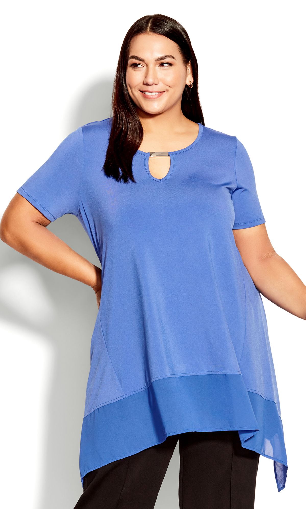 Ave Studio Women's Plus Size Noelle Short Sleeve Relaxed Tunic Top