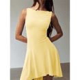 thumbnail image 4 of Vestido Informal Básico Sin Mangas de Color Liso Ajustado para Mujer, Vino Tinto, Talla XL, 4 of 7