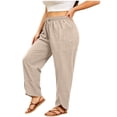 thumbnail image 2 of Vynhevius Womens High Rise Pants Plus Size Wide Leg Smocked Elastic Waistband Casual Relaxed Trousers Solid Color Vacation Bottoms, 2 of 7