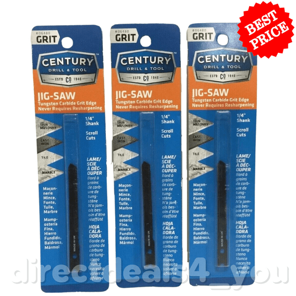 Century Drill&Tool Jigsaw Tungsten Carbide Saw Blades 06480 GRIT Pack of 3