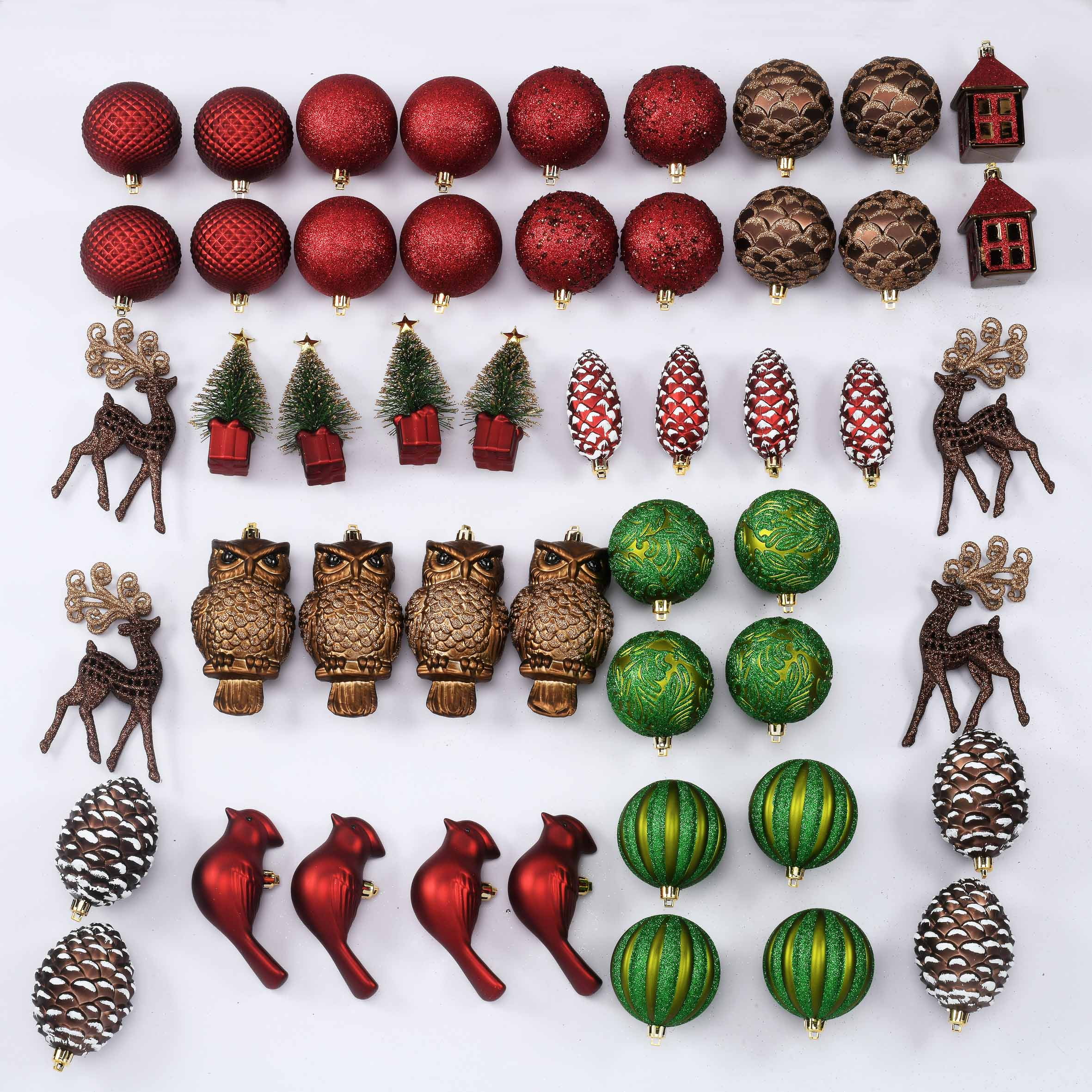 NEW Holiday Time Red Brown and Gold Shatterproof Mix Christmas Ornaments 50 Ct 