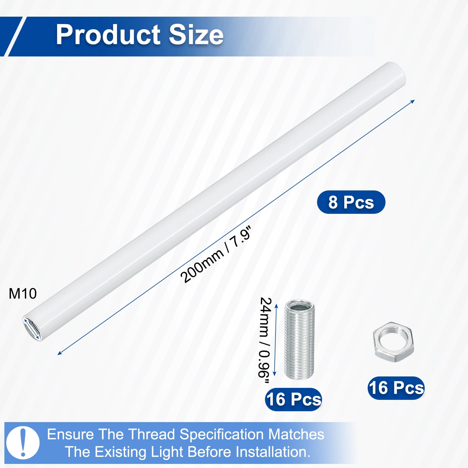 Uxcell Lighting Fixture Downrods, Threaded Extension Rod Lamp Rod Light Fixture Part in Electroplated Iron for Pendant Light Island Lighting Chandelier Indoor 8 [{"7215":7.900,"7217":"in"}] ["White"]