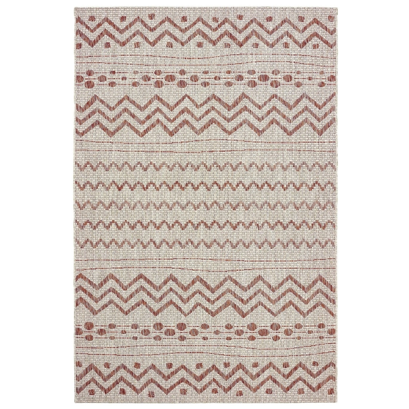 Sun Shower All Weather Beige / Red 5 ft. x 8 ft. Polypropylene Machine Made Modern Contemporary Geometric with No Backing Indoor / Outdoor Rectangle Area Rug