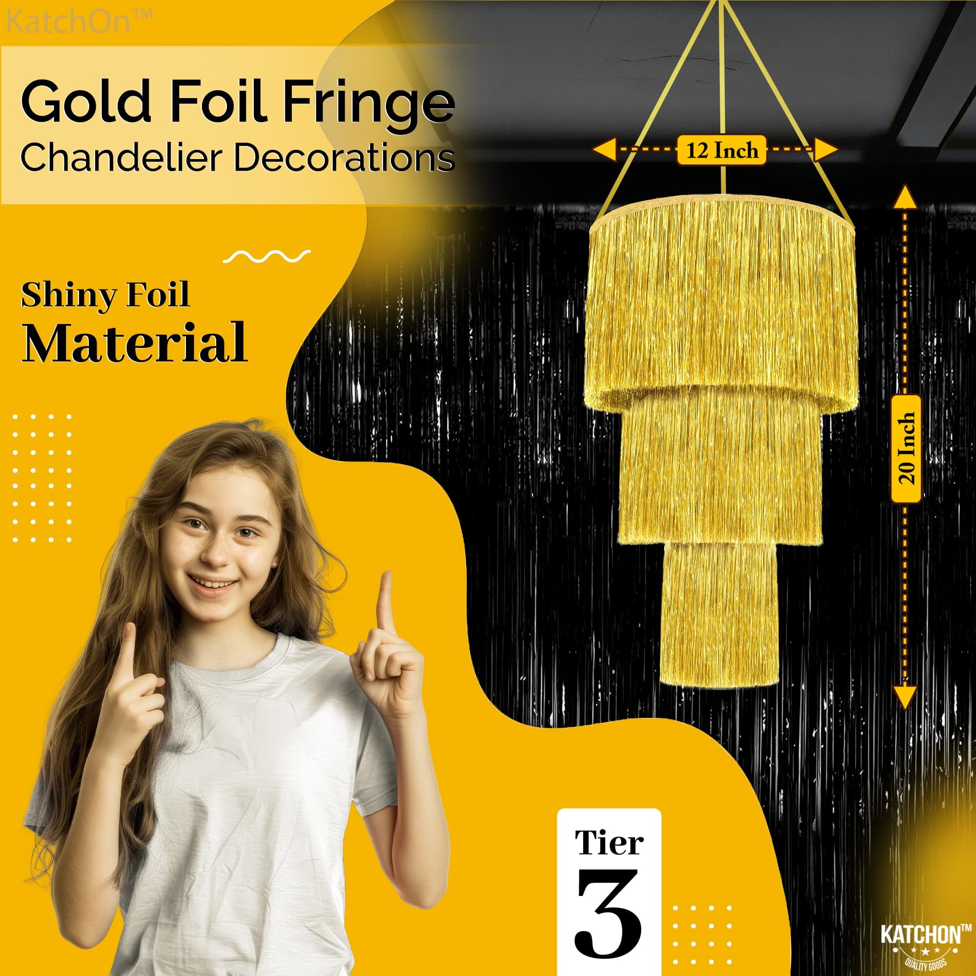 KatchOn, Gold Tinsel Chandelier Party Decor - 20 Inch | Gold Chandelier for New Years Eve Ceiling Decorations | New Years Decorations, Gold Disco Party Decoration, New Years Eve Party Supplies 2026