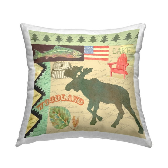 Stupell Industries Woodland Moose Collage Decorative Printed Throw Pillow Design by Andrea Tachiera