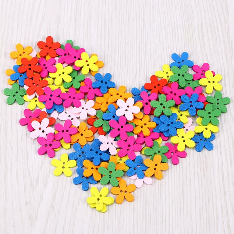100pcs 25mm Heart Wooden Buttons 2 Holes Mixed Colors Flower Pattern Printed Heart Buttons Wood Decorative Button for Sewing Scrapbooking DIY
