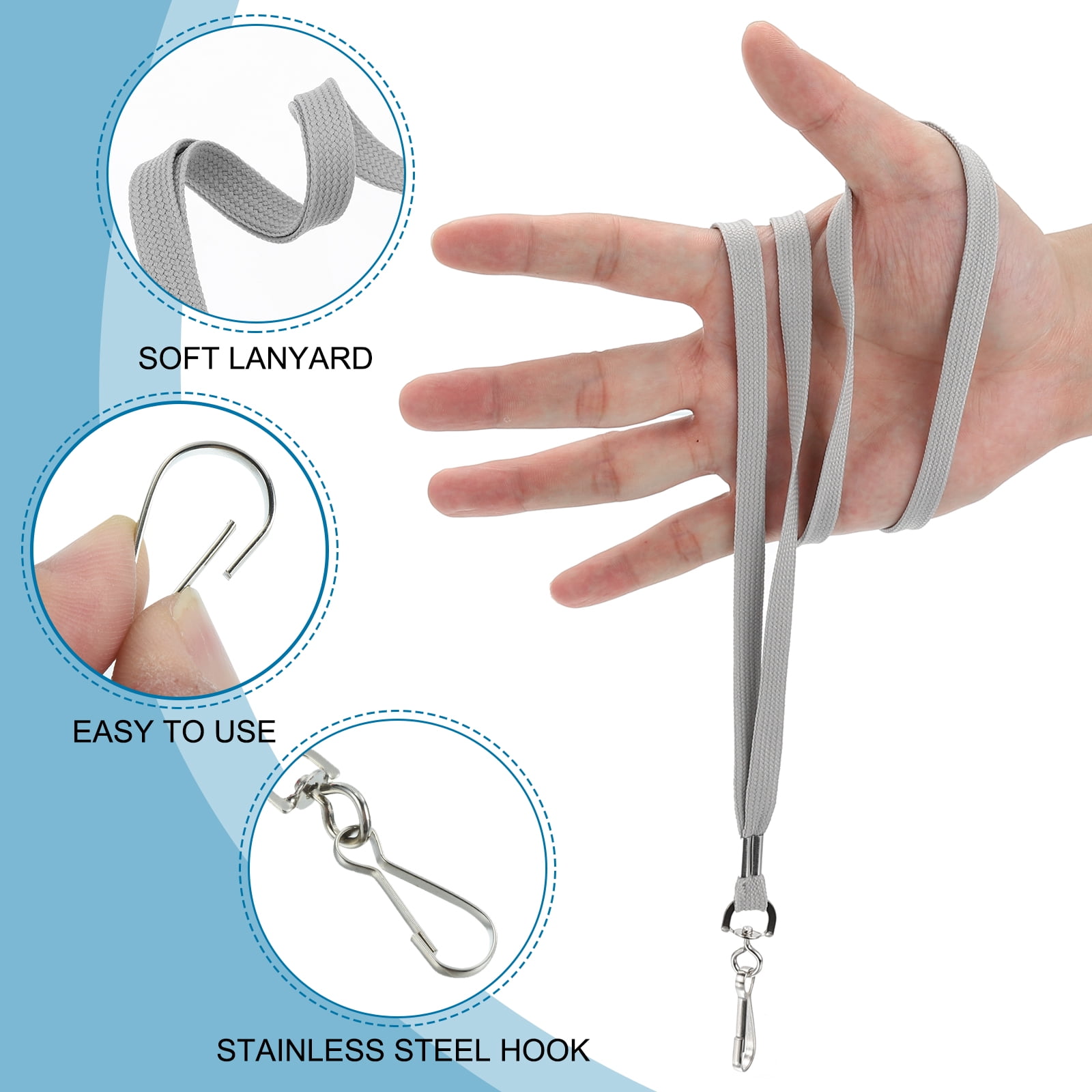 Uxcell 47cm Lanyards Bulk, 100Pcs Teacher Lanyards for ID Badges Keys Badge Lanyard Durable Personalized with Clip for ID Card, Grey