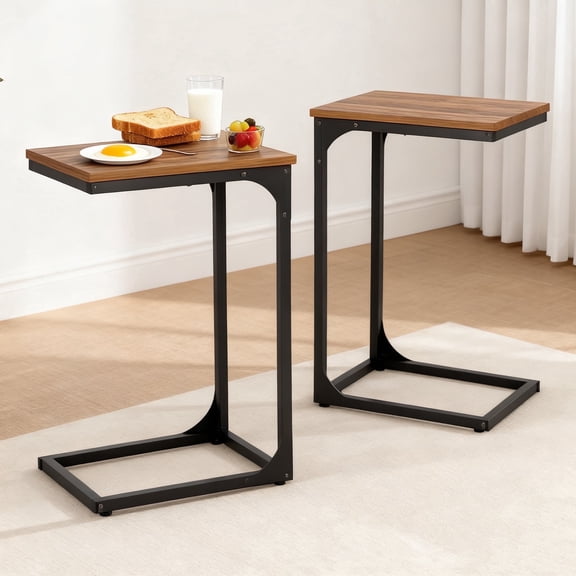 BORGEBY C Shaped End Table with Adjustable Feet , Small Storage Table for Living Room & Bedroom, Sofa Couch & Bedside(Set of 2)