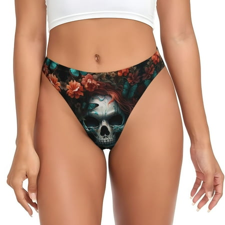 Thongs for Women - Butterfly Flower Skull No Show Seamless Womens Thongs Underwear  Breathable G String Thongs for Women  Ladies Stretch Low Rise Thong Bikini Panties Briefs