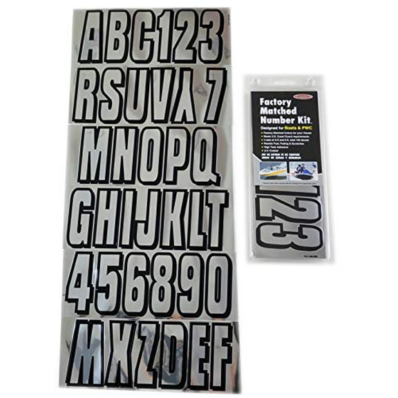 Hardline Products Series 320 Factory Matched 3-Inch Boat & PWC Registration Number Kit, Chrome/Black