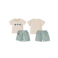 thumbnail image 2 of BemeyourBBs Toddler Baby Boy Summer Clothes Newborn Infant Baby Boys 2 Pieces Outfit Tree Duck Shark Short Sleeve T-shirts Striped Elastic Waist Pockets Shorts Set, 2 of 9