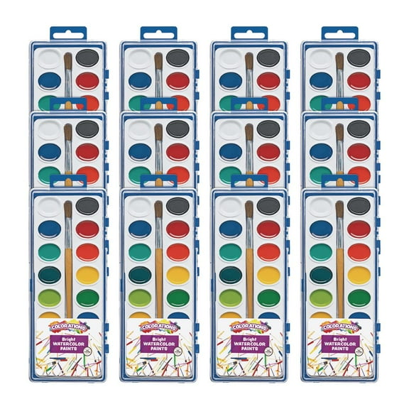 Colorations Washable Watercolor Paint Palettes, 16 Colors, 12 Sets