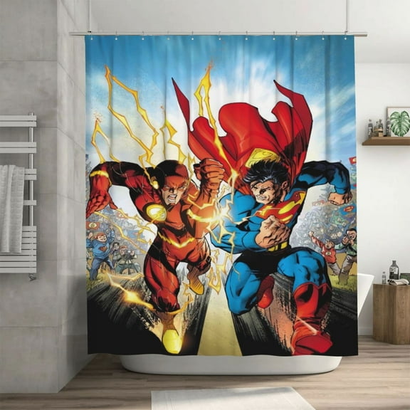 Shower Curtain Cartoon Art Bath Shower Curtains with 12 Hooks, Waterproof Washable Polyester Bathroom Home Decor Set 72x72 Inch, Iron