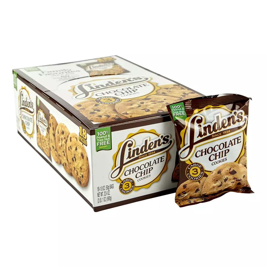 Linden's Chocolate Chip Cookies - 18 Packs of 3 Cookies Each