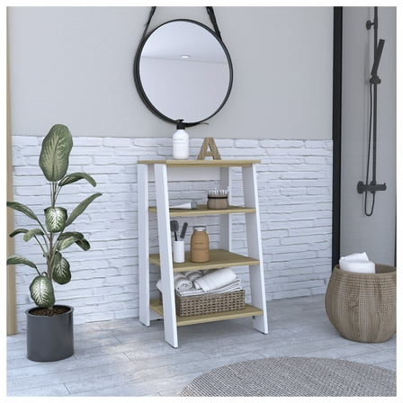 Nashua 4-Shelf Linen Cabinet Light Oak and White