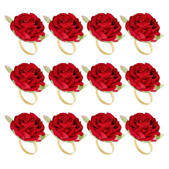 12 PCS Red Rose Shape Towel Buckle Napkin Ring Wedding Valentine'S Day Hotel Table Decor Metal Gold Holder