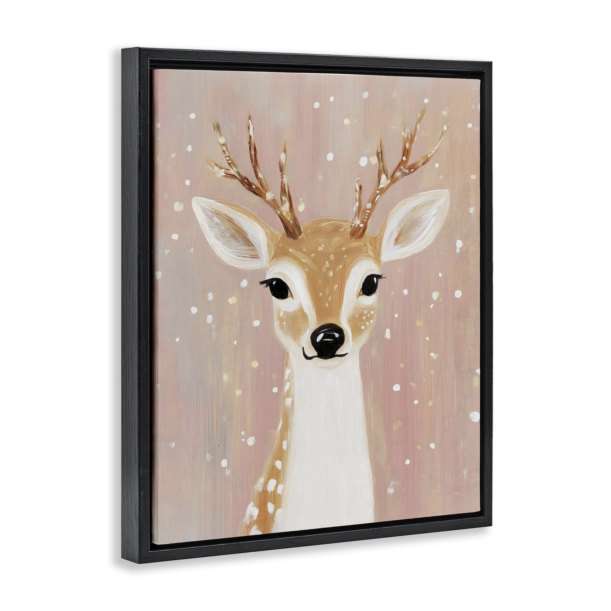 Stupell Industries Blush Pink Deer with Snowflakes Black Framed Floater Canvas Wall Art, design by The Prints Vibe
