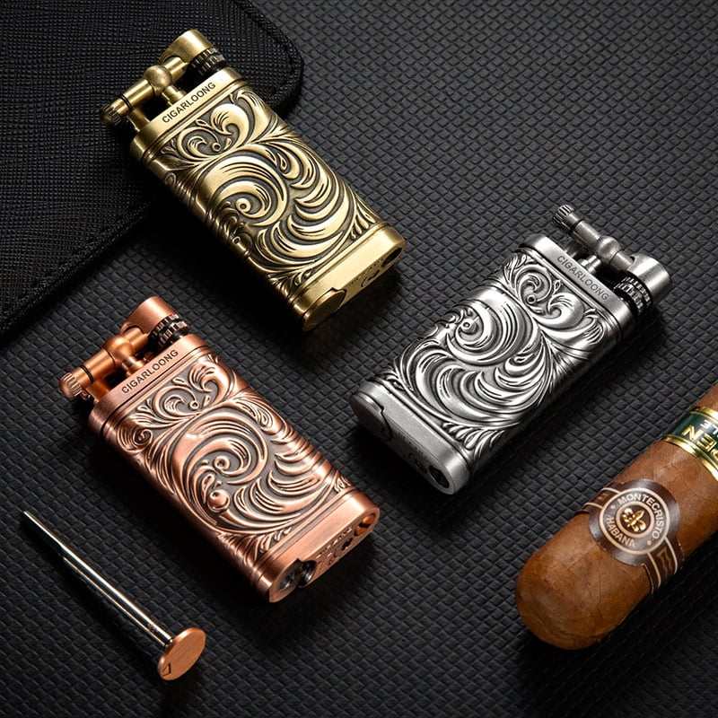 Pipe Special Lighter, Windproof Direct Impact Retro Bronze Travel Portable Lighter