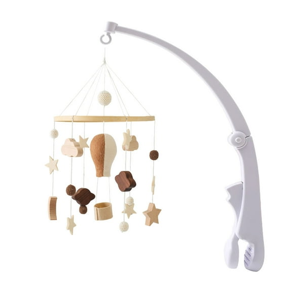 Hot Air Balloon Crib Bell – Rotating Wooden Baby Bed Bell with Stars, Moon & Cloud Pendants, Hanging Wind Chime for Newborn Nursery