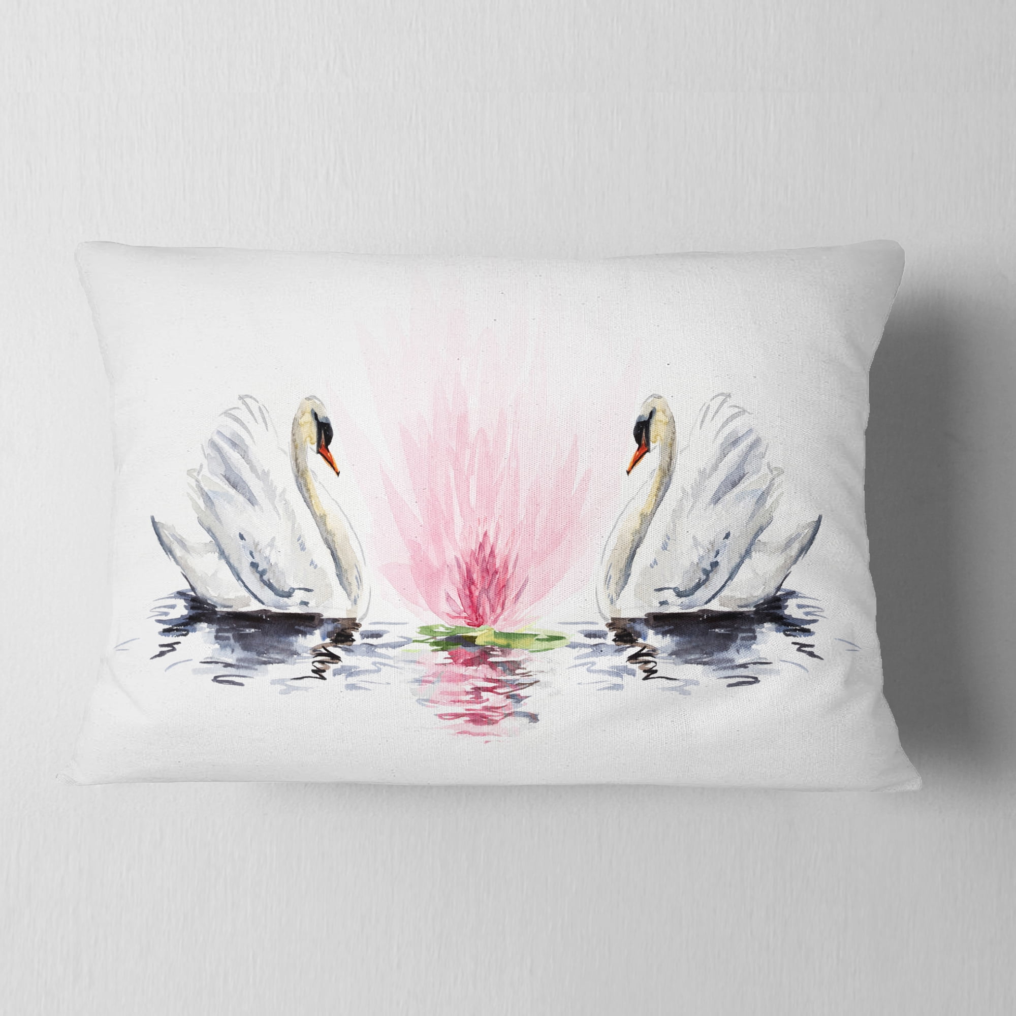 Designart Floating Swans on White Background - Animal Throw Pillow - 12x20