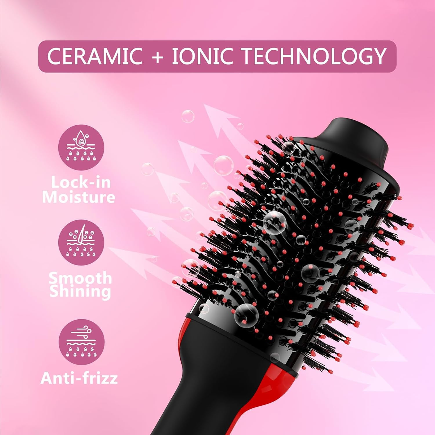 Dual Voltage Hair Dryer Brush with European Plug, Blow Dryer Brush for European Travel, 110V-120V/220V-240V Hot Air Brush and Styler Volumizer with Negative Ion Anti-frizz
