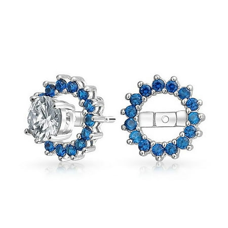- Royal Blue Cubic Zirconia Simulated Sapphire CZ Halo Earrings Jacket For Women 925 Sterling Silver Earrings not included