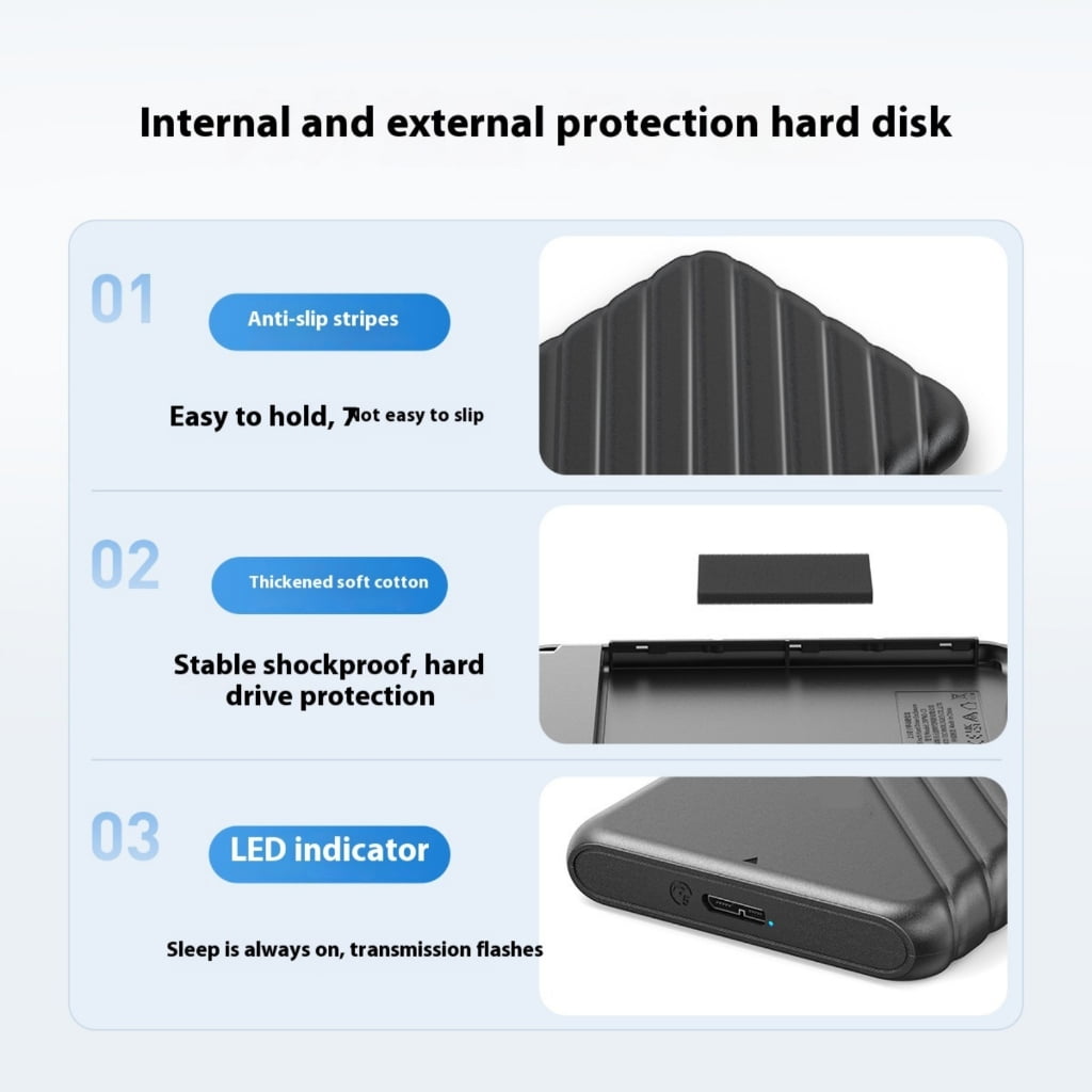 Drrntien 5Gbps 2.5inch USB3.0 Hard Drive Enclosure External Hard Drive Case Portable