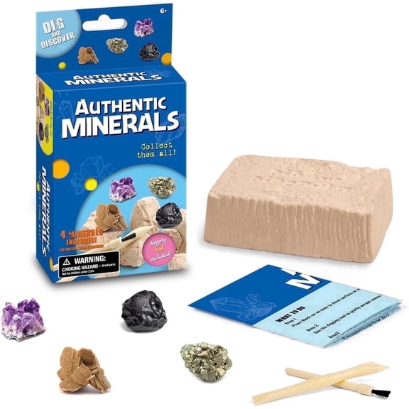 Piano Potato Minerals & Fossil Dig Kit for Kids Ages 6-12,Rocks Geology Excavation Set,Includes Anhydrite, Fluorite, Amethyst & Pyrite with Chisel, Brush & Guide