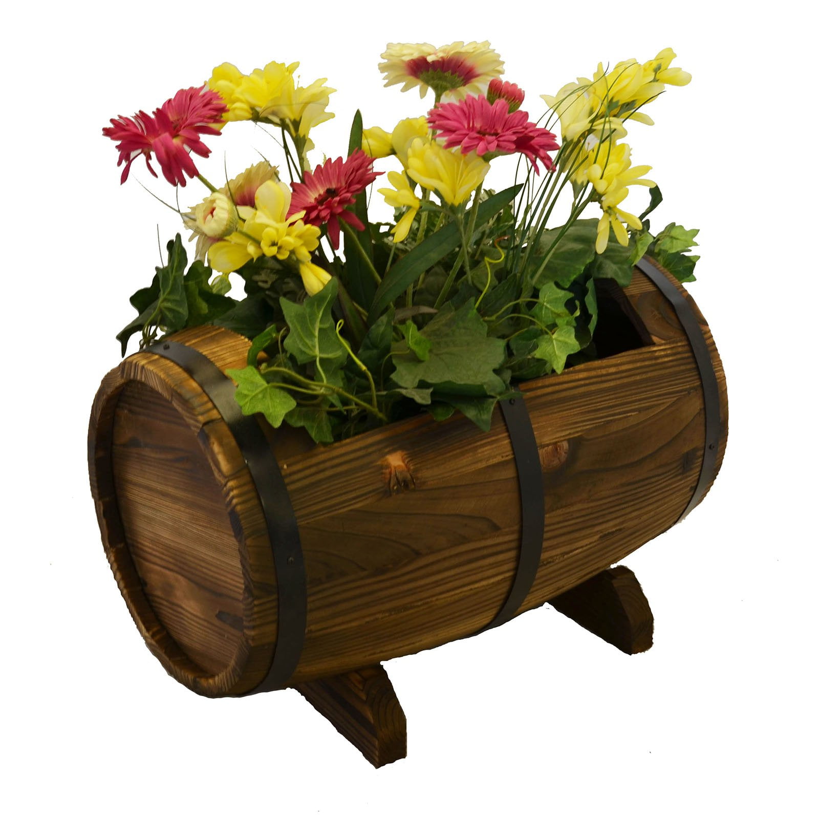 HGC Wooden Whiskey Barrel Outdoor Planter