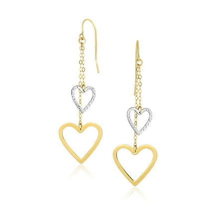 - 10k Two-Tone Gold Cutout Heart Chain Dangling Earrings