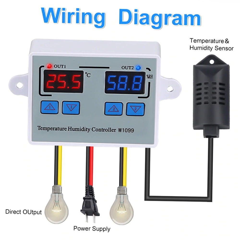 Elowen Temperature Humidity Controller Thermometer Dual Digital Temperature Humidity Controller Home Fridge Thermostat Humidistat Thermometer Hygrometer W1099 AC110-220V