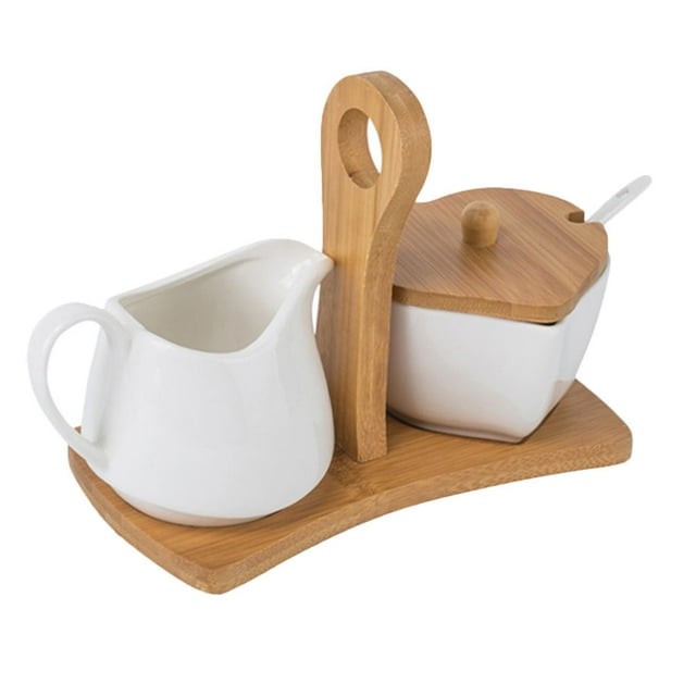 1 Set Ceramic Sugar Jug Milk Pot Reasoning Storage Pot With Tray And Spoon