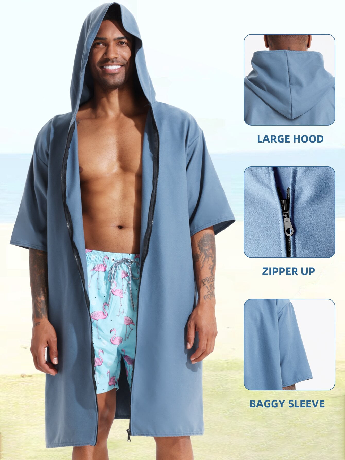 PISIQI Surfing cape changing robe with hood absorbent quick drying microfibre wetsuit zip towel suitable for beach surfing men women