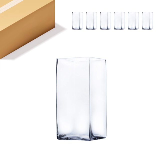 WGV Tall Square Vase Glass Block Bulk, Length 5", Height 10", Clear Large Floral Plant Container, Fish Tank, Planter Terrarium for Wedding Party Event, Home Office Decor, 6 Pieces