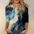 thumbnail image 2 of TSADFHJI T-Shirt Oversize Femme Graphique Femme Décontracté Col Rond Manches Trois-Quarts Style Ethnique Rétro Imprimé T-Shirt Haut Décontracté L Marine, 2 of 5