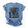 thumbnail image 4 of The Skellie Motel Halloween Shirt for Men & Women Unisex Spooky Skeleton Graphic Tee Blue Jean Shirt Adult Medium, 4 of 4