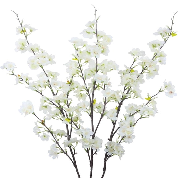 Faux White Cherry Blossom Tree Stalks,Artificial Cherry Blossom Branches,Fake Silk Peach Flowers,Spring Plum Blossom Branches,Tabletop Vase Flower Arrangement,for Indoor Outdoor Decor 3Pcs