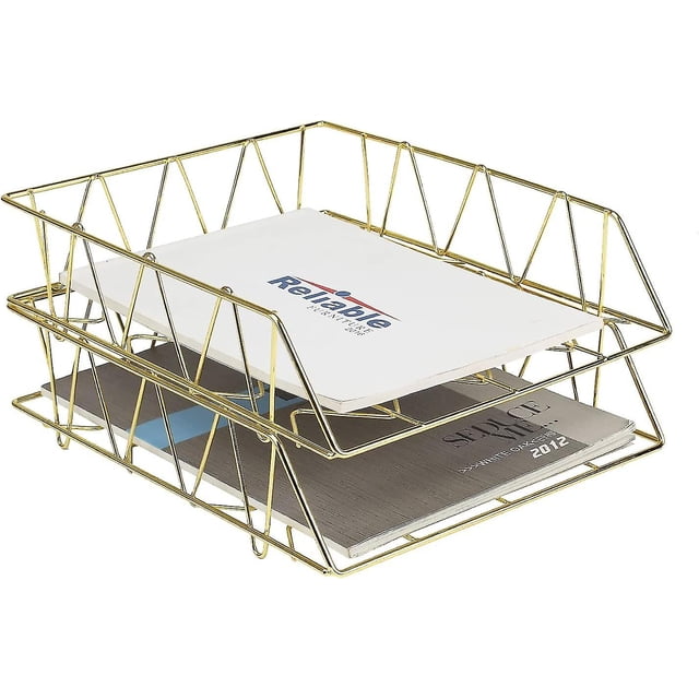 2024 Stackable Letter Tray, 2 Tier Metal Paper Tray For Desk, Durable Desk Organizer, Desk Accessori