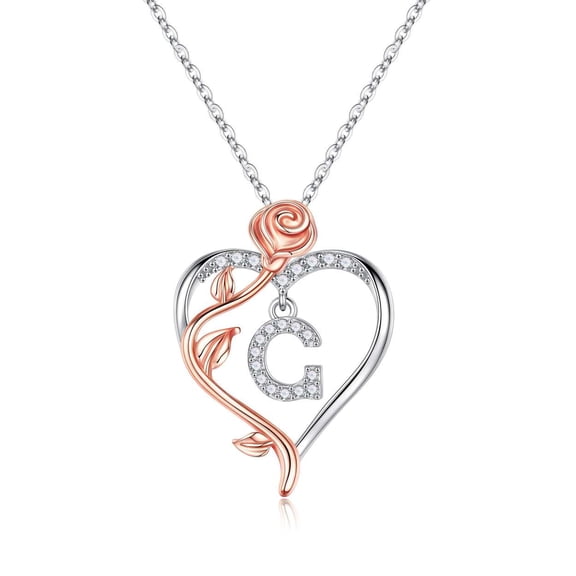 Iefil Gifts for Girlfriend - Girlfriend Birthday Gifts, Mothers Day Gifts | Sterling Silver Rose Heart Necklaces for Women, Initial G