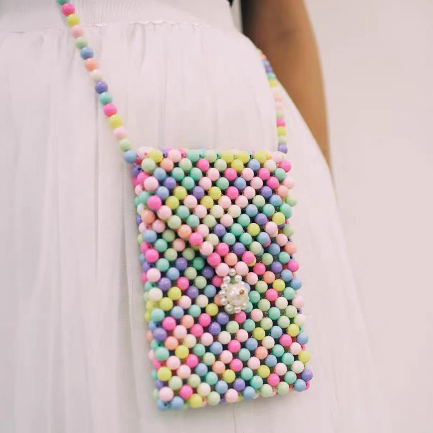 CAILDANL Luxury Pearl Bag Chain Bag Purse Shoulder Bag for Women,Artificial Pearl Clutch Crossbody Beaded Evening Bag for Party