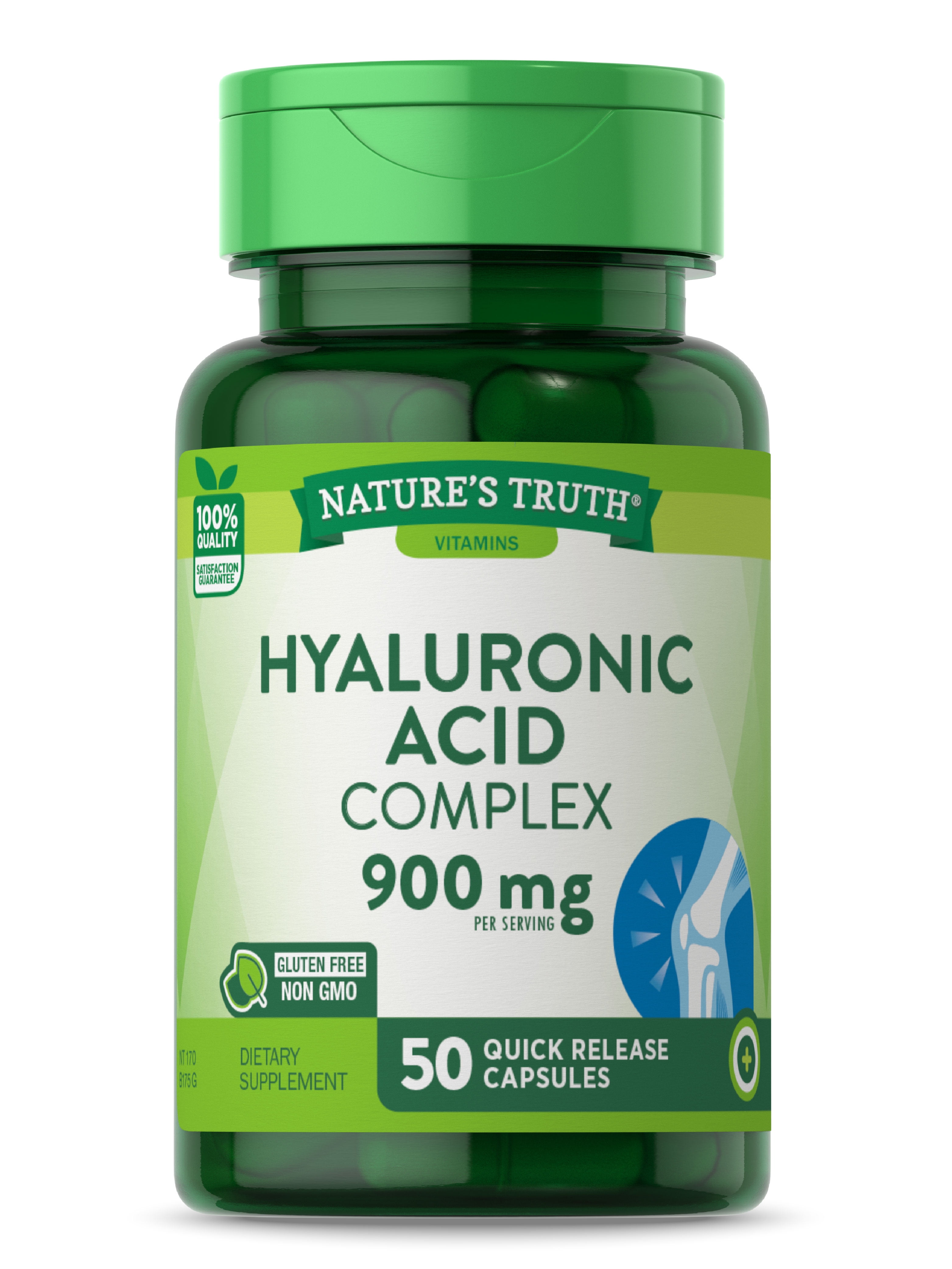 Hyaluronic Acid Supplement 900mg 50 Capsules NonGMO & Gluten