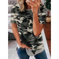 thumbnail image 2 of Womens Striped Color Block Short Sleeve Causal Blouses T Shirts Tops, 2 of 4